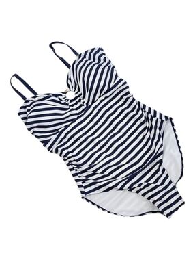 Simon Chang Women's Nautical Striped Keyhole One Piece Swimsuit Blue 16